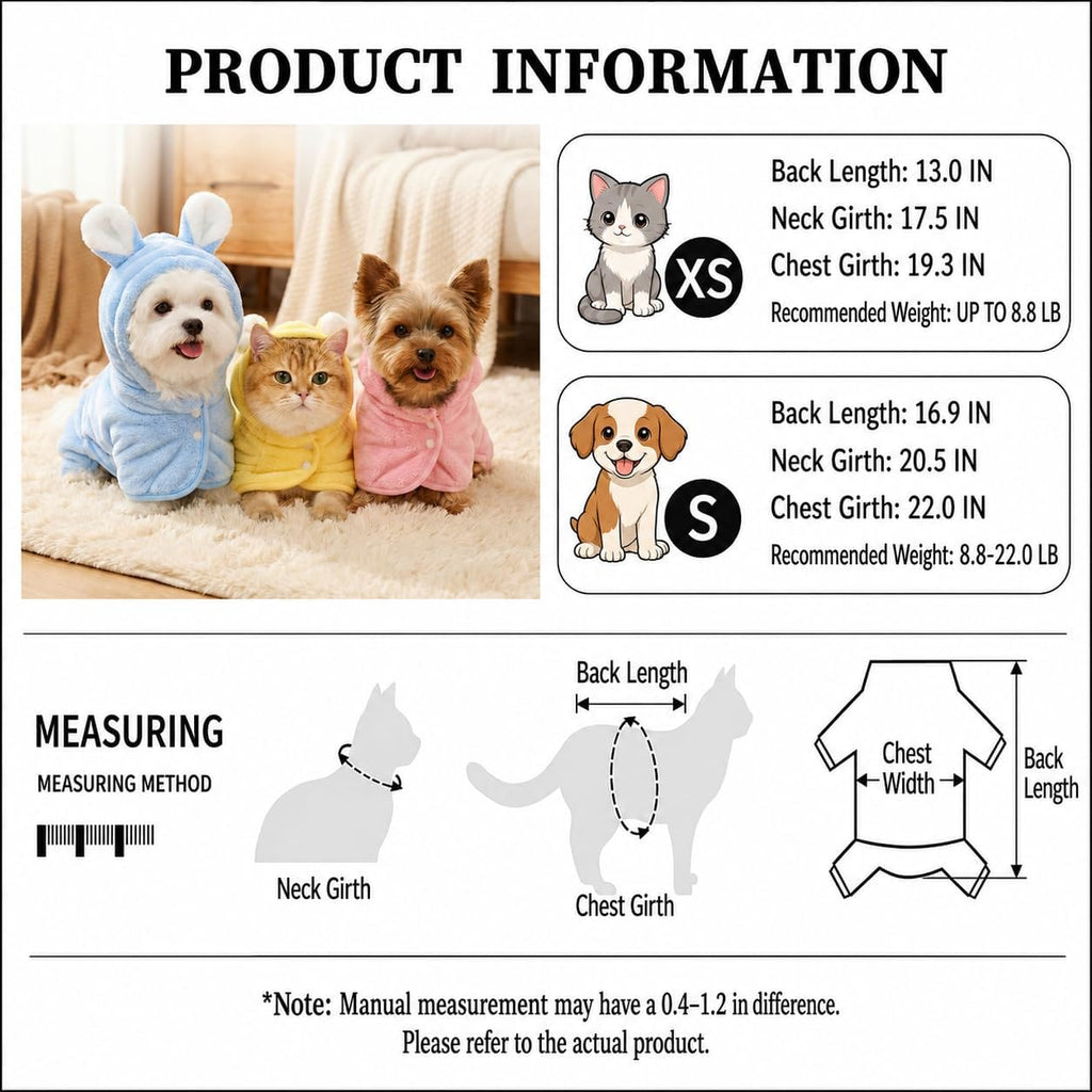 Cozy Hooded Pet Bathrobe – Fast-Drying Absorbent Towel Wrap for Dogs & Cats - SqueakyPet