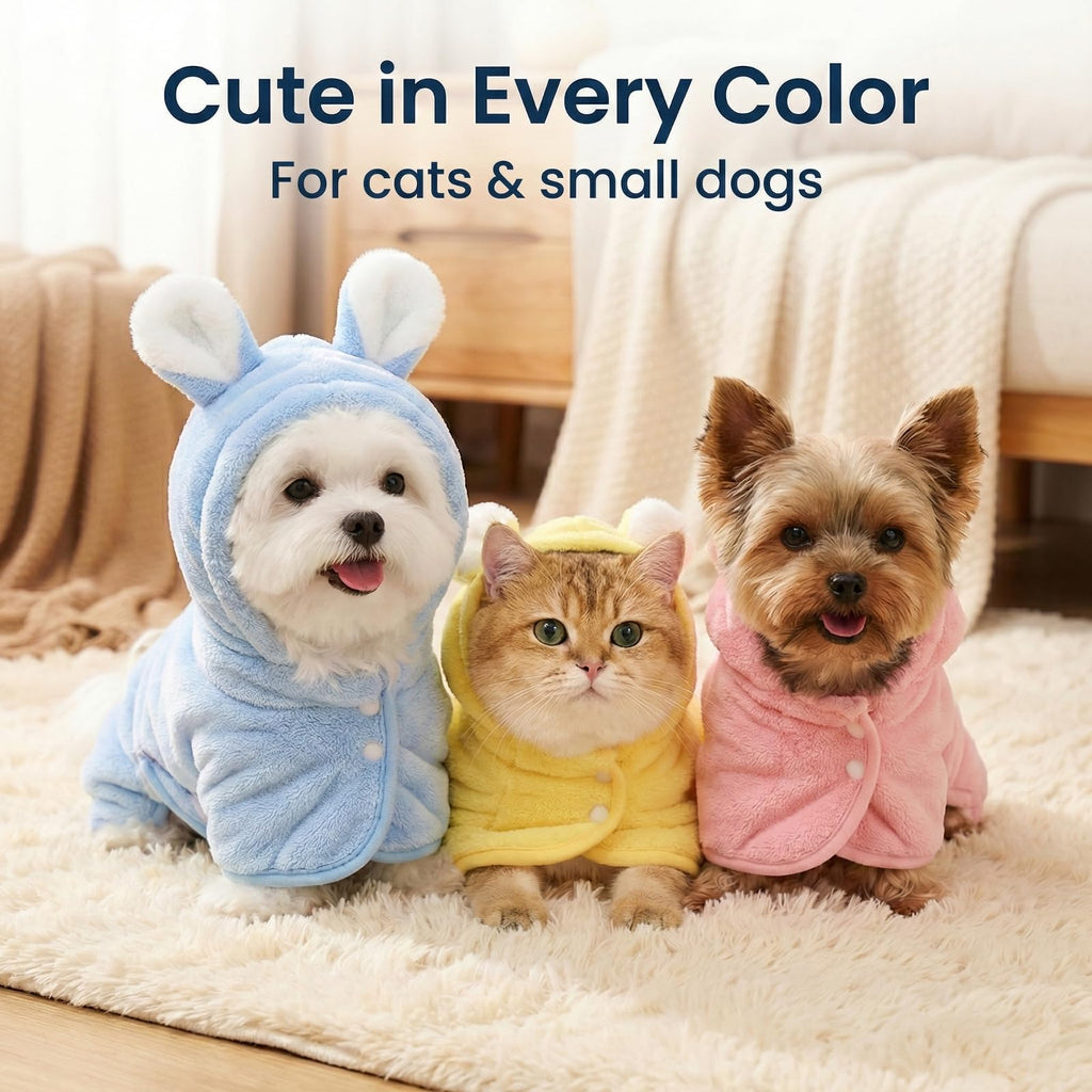 Cozy Hooded Pet Bathrobe – Fast-Drying Absorbent Towel Wrap for Dogs & Cats - SqueakyPet