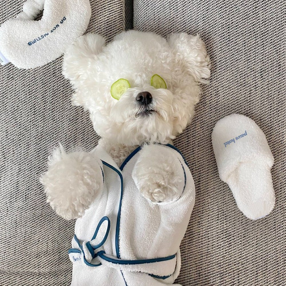 Cozy Pet Spa Bathrobe Set - Hotel-Style Bath Towel & Slippers Photo Props - SqueakyPet