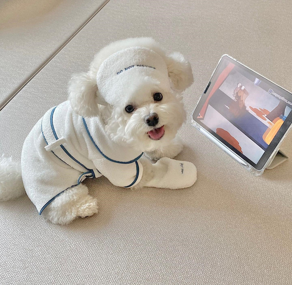 Cozy Pet Spa Bathrobe Set - Hotel-Style Bath Towel & Slippers Photo Props - SqueakyPet