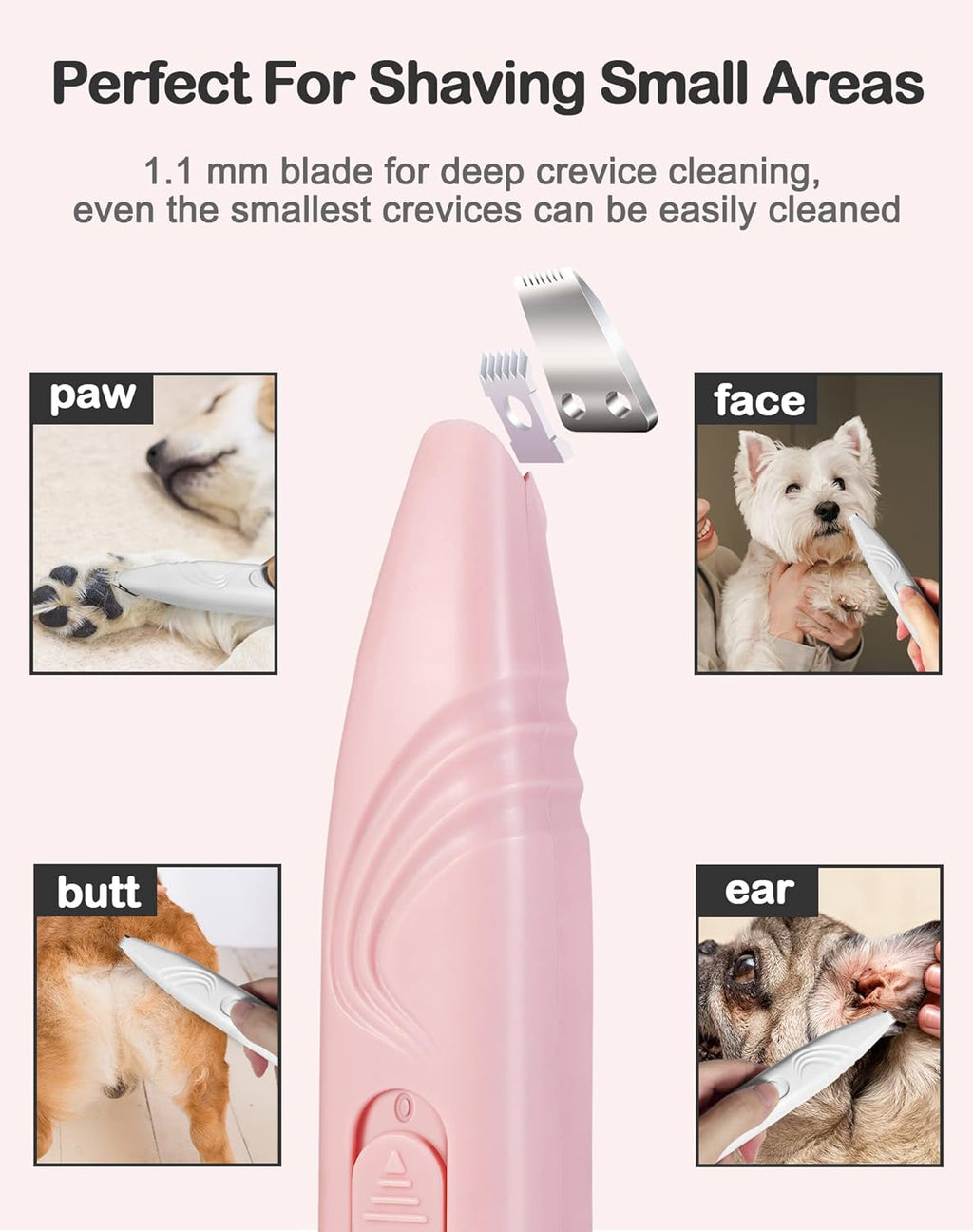 Dog Paw Trimmer For Grooming Cordless Electric Small Pet Grooming Clippers Hair Trimmer For Dogs Cats Low Noise For Trimming Pet's Hair Around Paws, Eyes Ears Face Rump - SqueakyPet