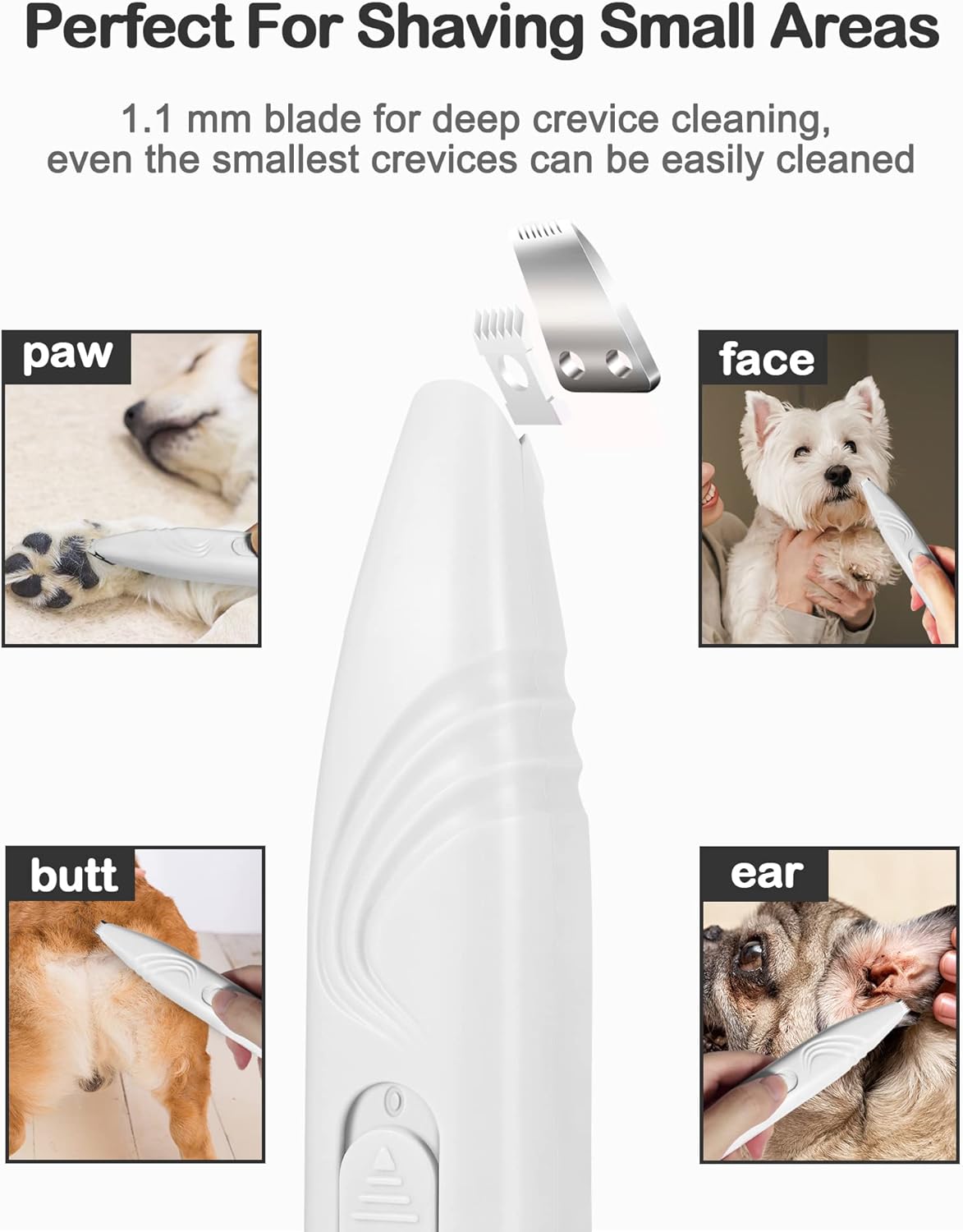Dog Paw Trimmer For Grooming Cordless Electric Small Pet Grooming Clippers Hair Trimmer For Dogs Cats Low Noise For Trimming Pet's Hair Around Paws, Eyes Ears Face Rump - SqueakyPet