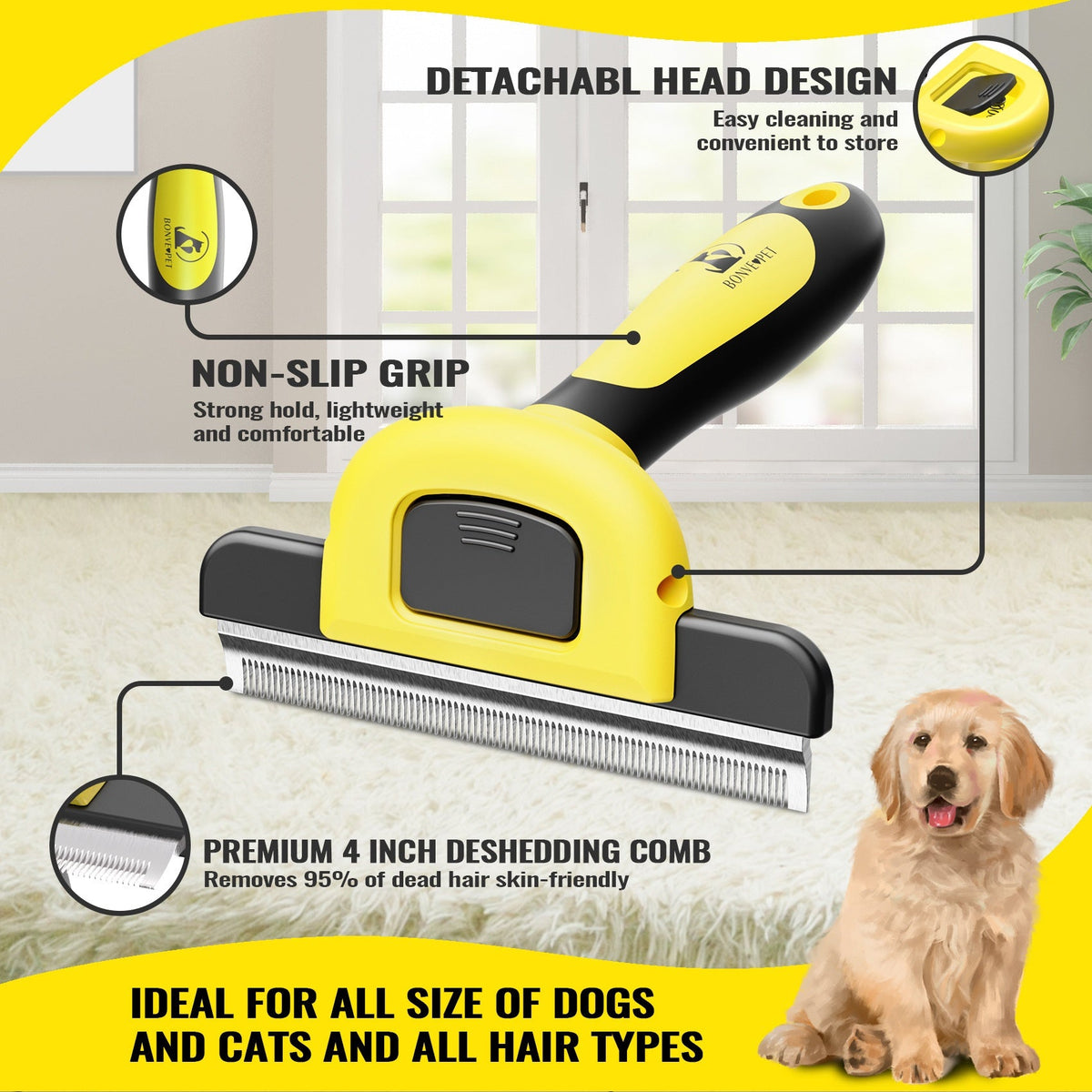 Long Handle Pet Bath Brush with Shampoo Dispenser - Soft Bristle Dog Grooming Comb - SqueakyPet
