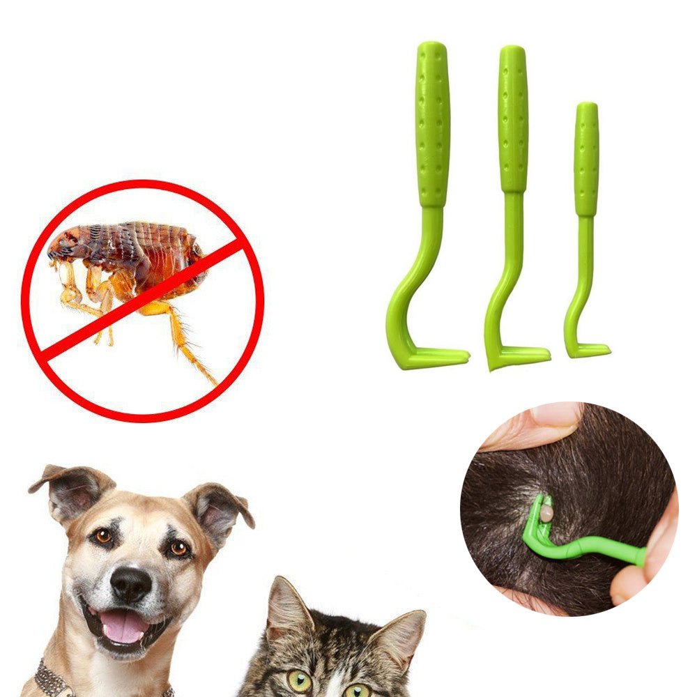 Pet Tick Remover Tool Set - 3pcs Flea & Lice Removal Hook Comb for Dogs, Cats & Kittens - SqueakyPet