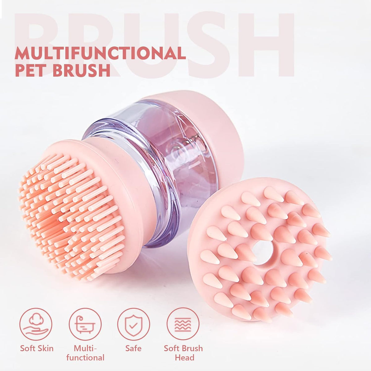 Silicone Pet Bath Brush with Shampoo Dispenser - Double-Sided Massage Brush for Cats & Dogs - SqueakyPet