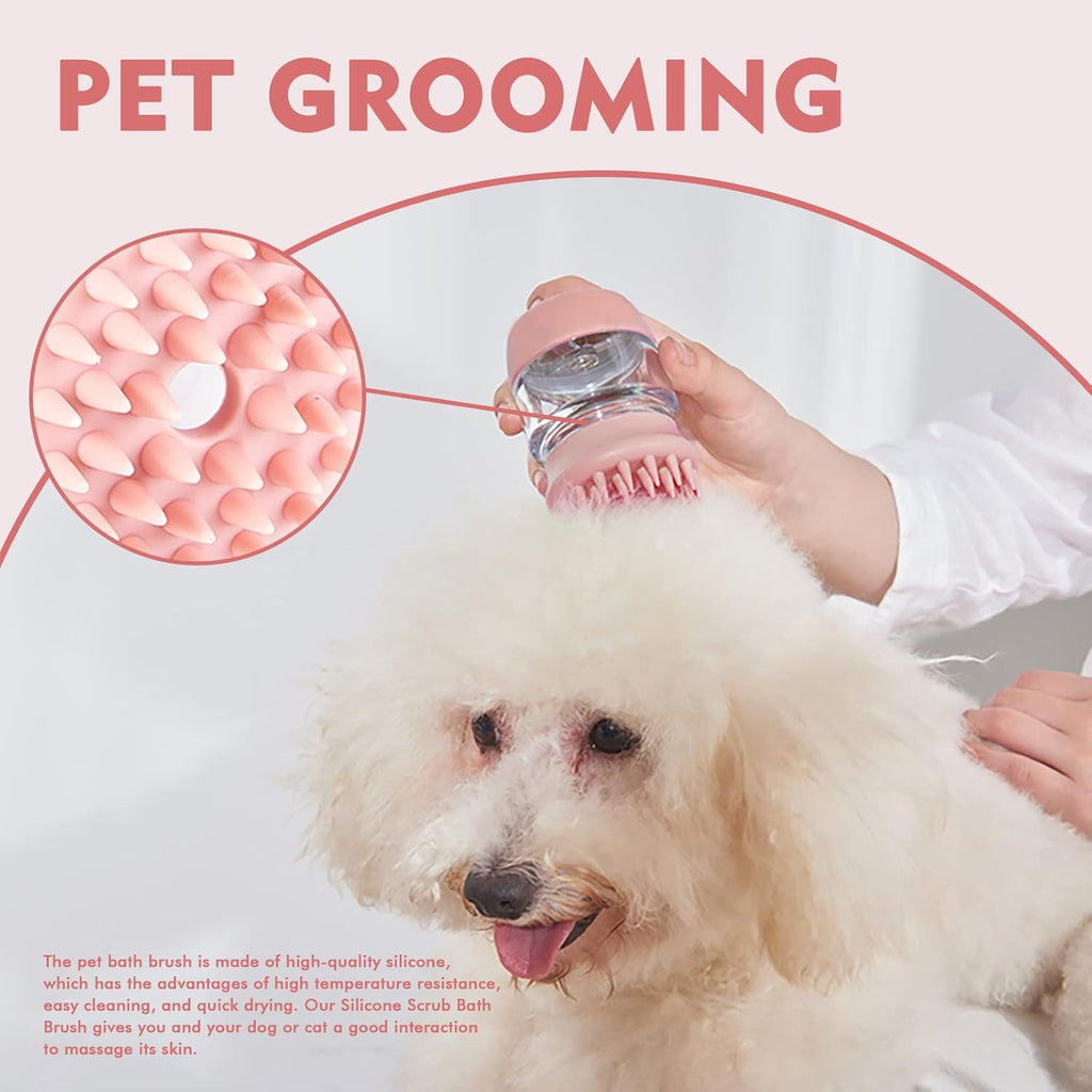 Silicone Pet Bath Brush with Shampoo Dispenser - Double-Sided Massage Brush for Cats & Dogs - SqueakyPet