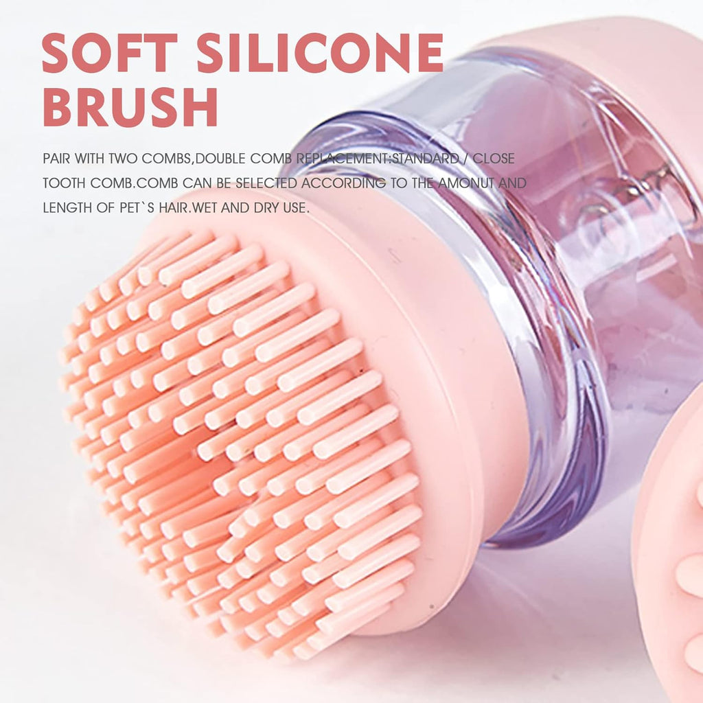 Silicone Pet Bath Brush with Shampoo Dispenser - Double-Sided Massage Brush for Cats & Dogs - SqueakyPet